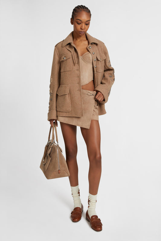 Suede wrap mini skirt