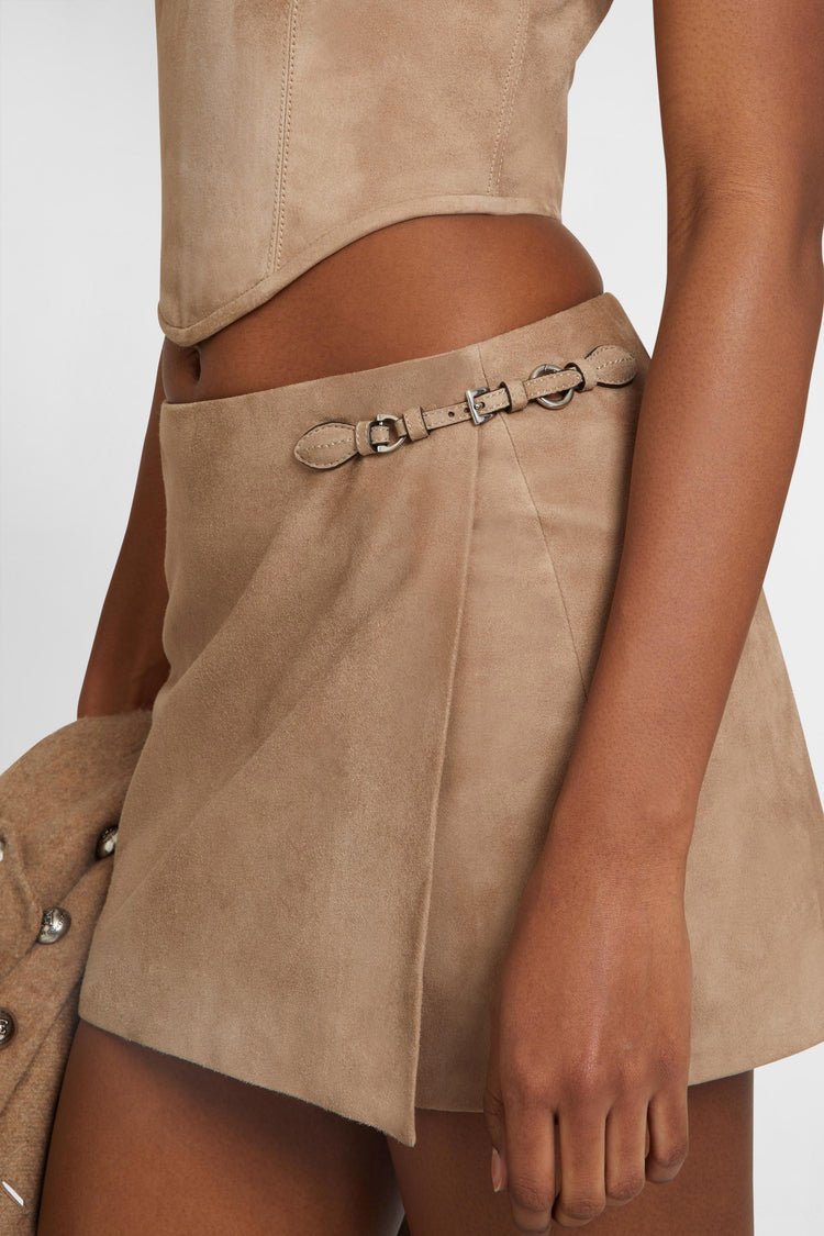 Suede wrap mini skirt