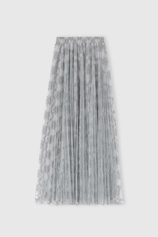 Pleated midi skirt with embroidered argyle motif