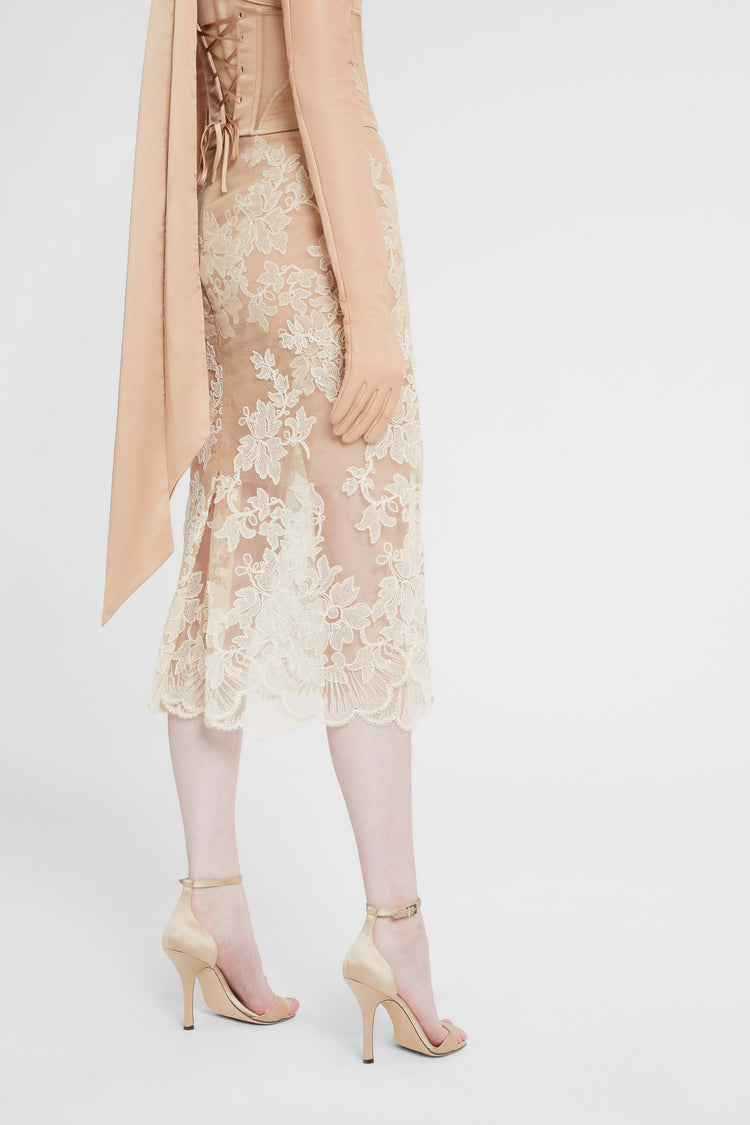 Gonna tubino in tulle e pizzo floreale