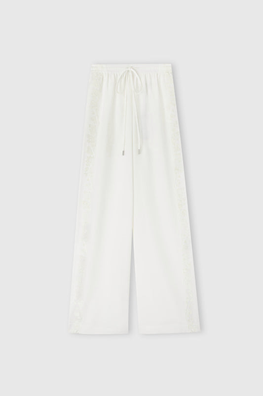 Ivory stretch silk trousers