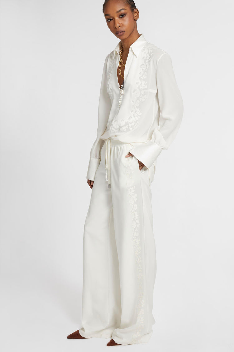 Pantalon en soie stretch ivoire