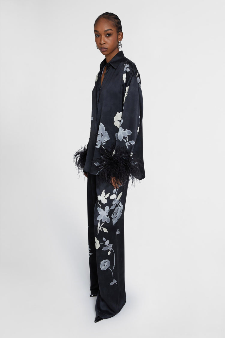 Pure silk trousers with floral print