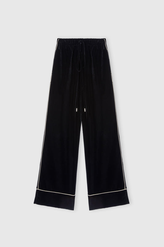 Palazzo pants in velvet with contrast piping