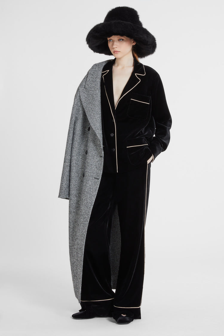 Palazzo pants in velvet with contrast piping