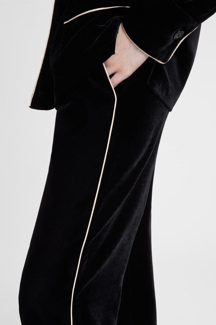 Palazzo pants in velvet with contrast piping
