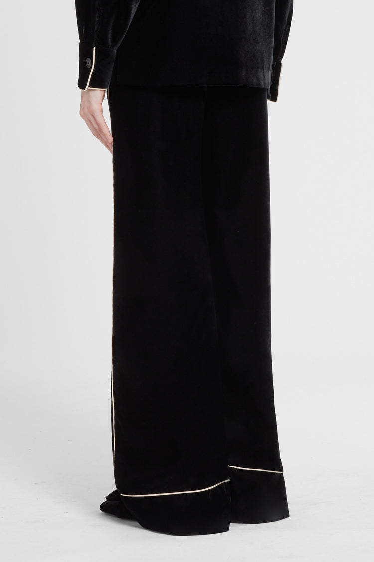 Palazzo pants in velvet with contrast piping