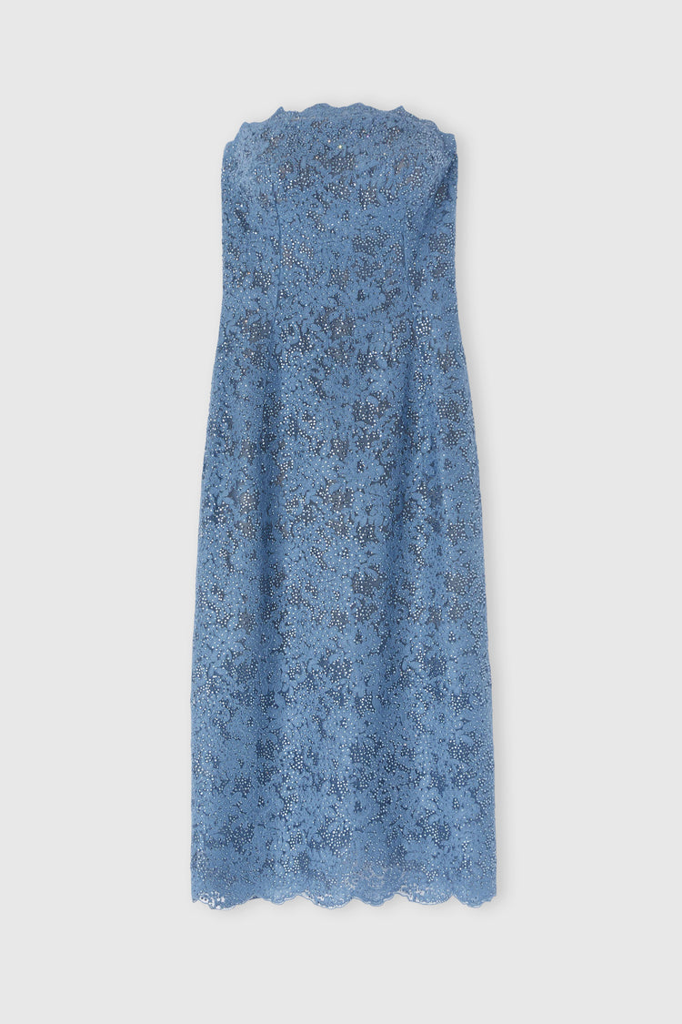 Macrame lace midi bustier dress with crystals