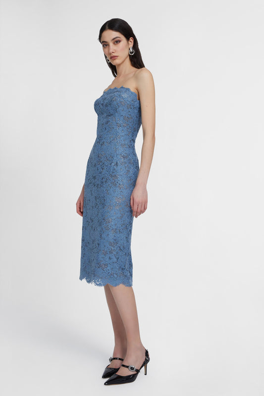 Macrame lace midi bustier dress with crystals