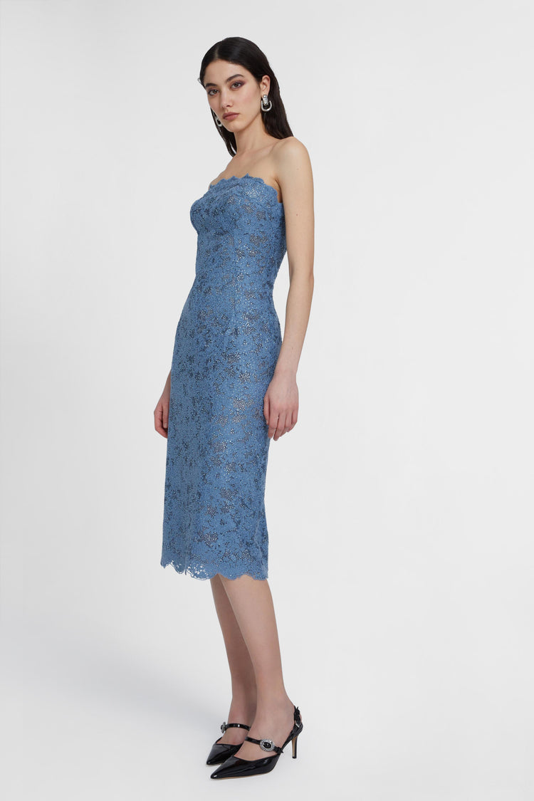 Macrame lace midi bustier dress with crystals