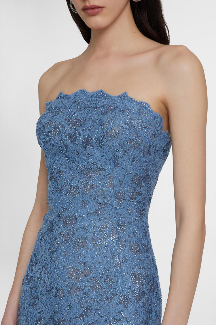 Macrame lace midi bustier dress with crystals