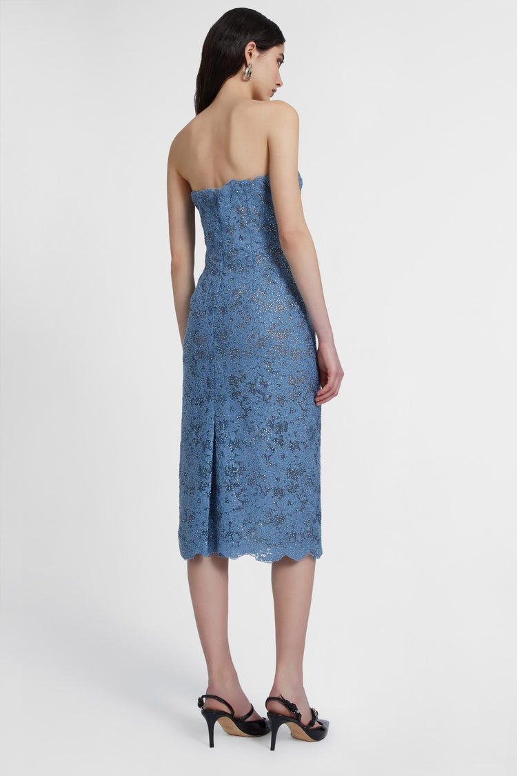 Macrame lace midi bustier dress with crystals