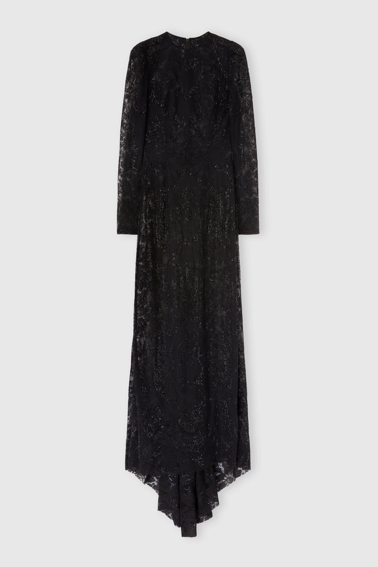 Long lace dress with matching scarf and crepe slip