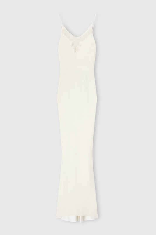 Abito lungo lingerie in satin di seta con dettagli in pizzo