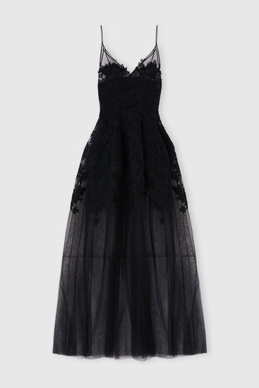 Bustier dress in tulle and rebrodé lace