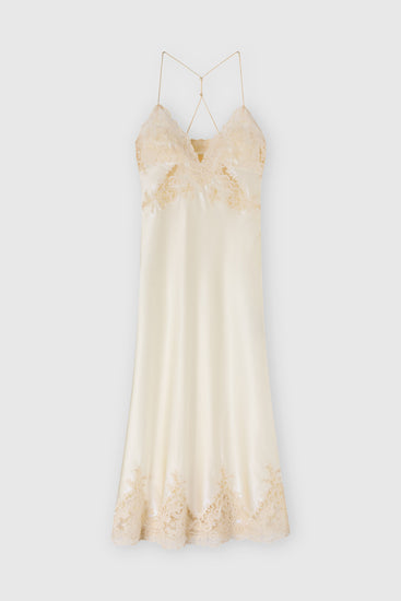 Lingerie silk dress with rebrodé lace
