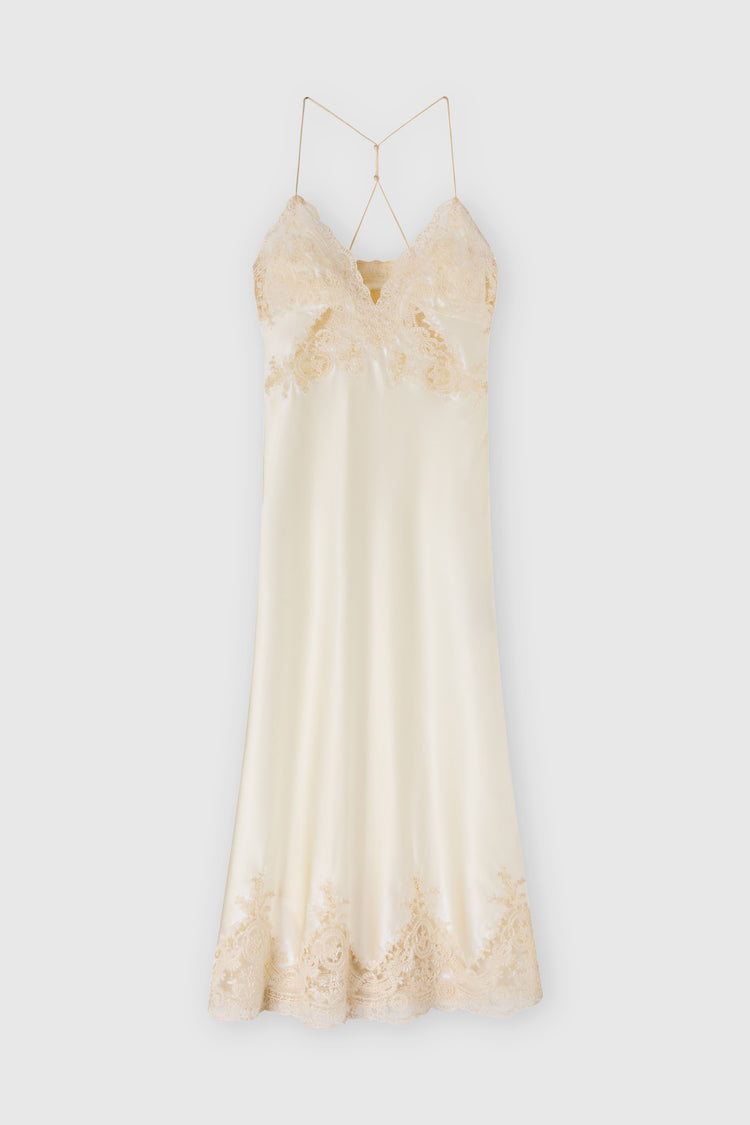 Lingerie silk dress with rebrode lace