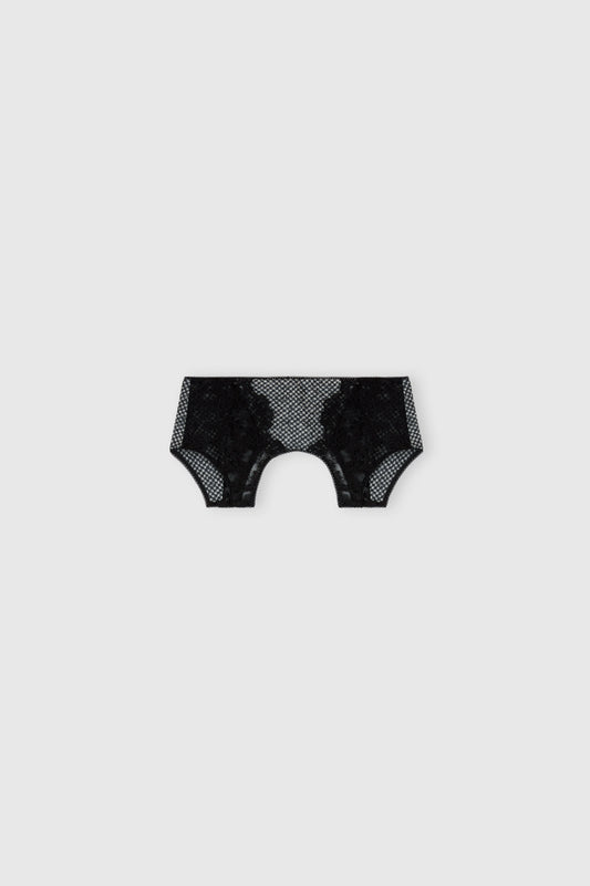 Silk pied de poule garter belt with lace