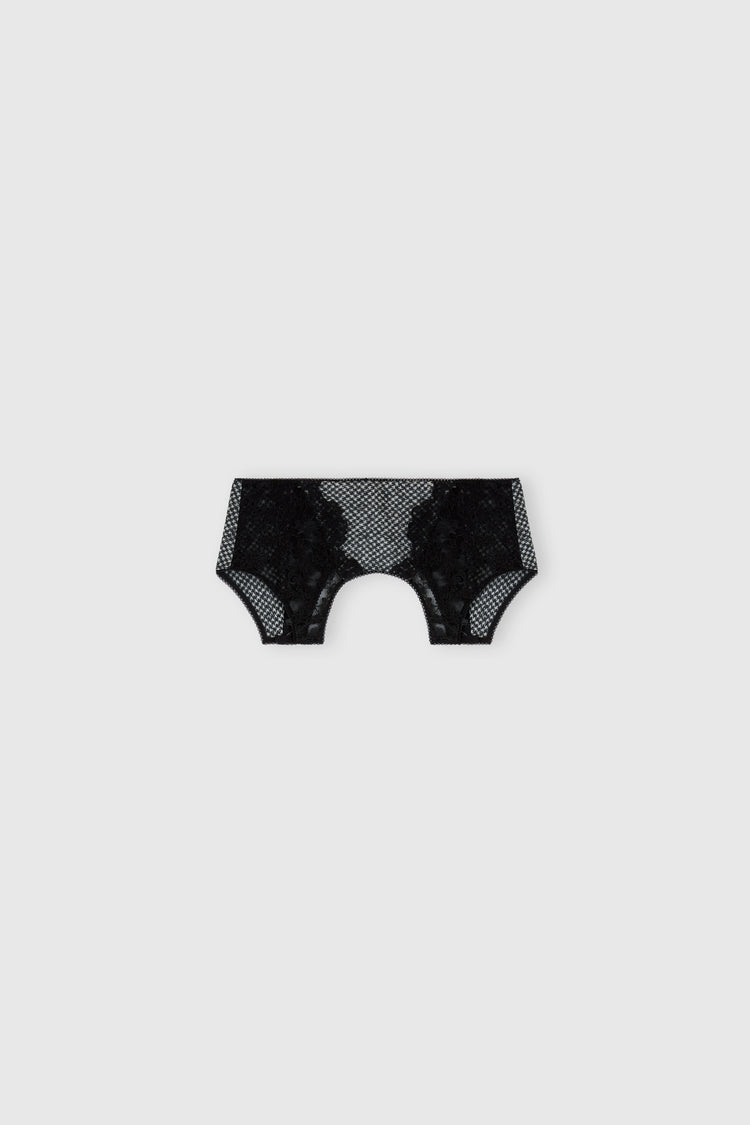 Silk pied de poule garter belt with lace