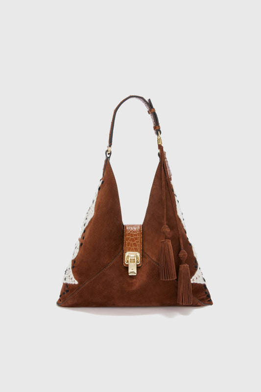 Dudu bag in split leather with Argyle embroidery