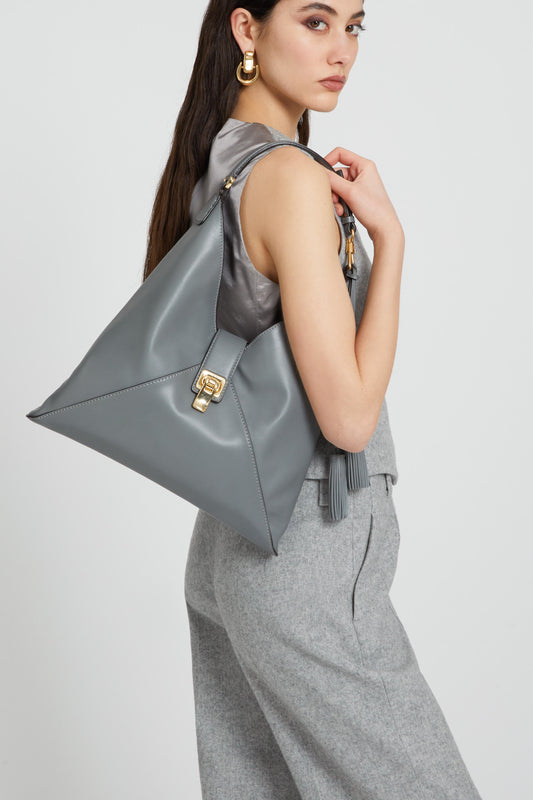 Hobo bag in vitello liscio grigio scuro