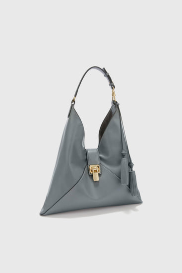 Dark grey smooth calfskin hobo bag