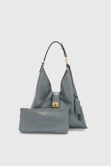 Dark grey smooth calfskin hobo bag