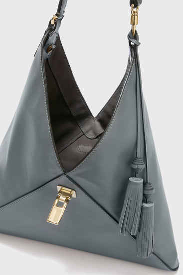 Dark grey smooth calfskin hobo bag