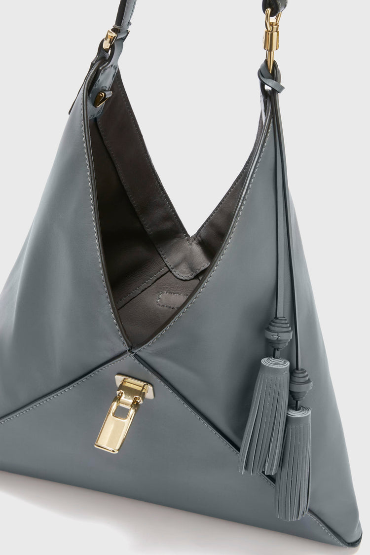 Dark grey smooth calfskin hobo bag
