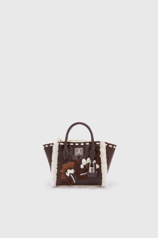 Mini Maggie in shearling with floral embroidery