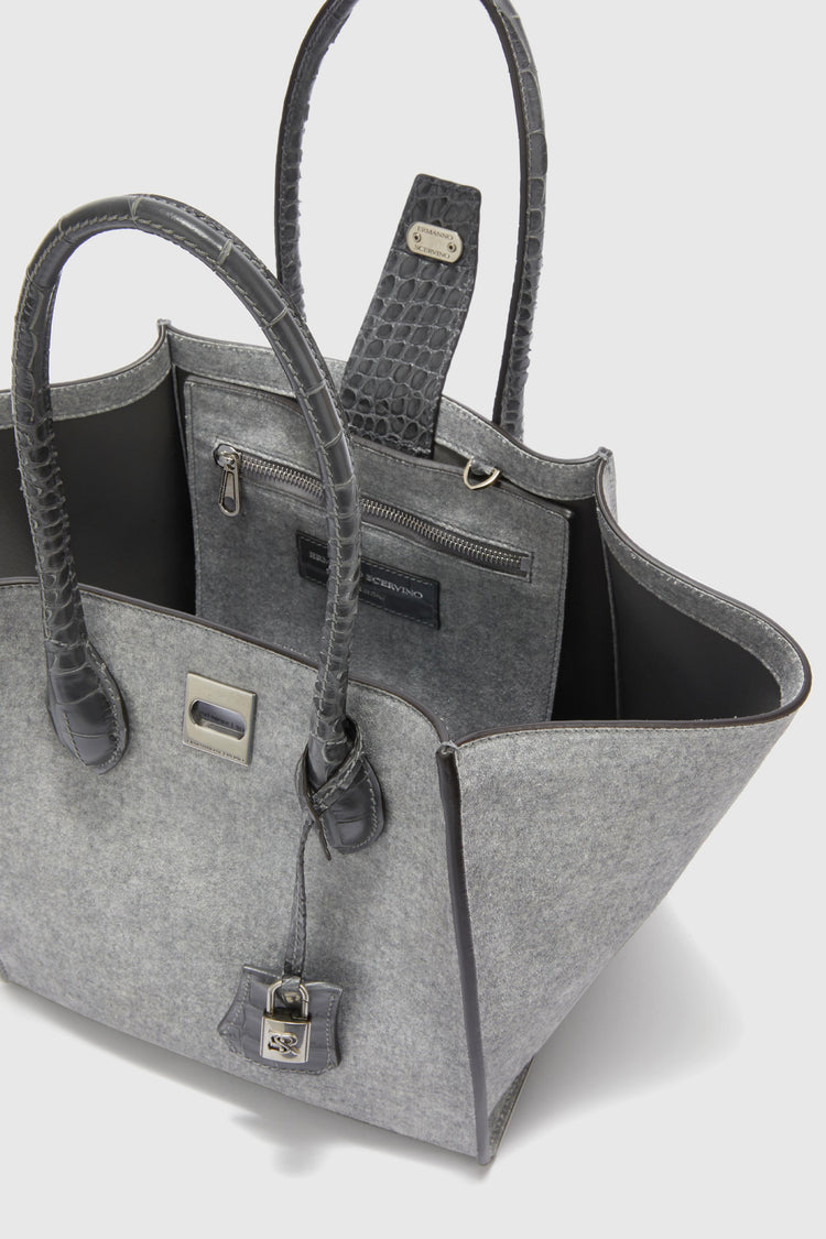 Maggie bag in melange-effect suede and crocodile-embossed leather