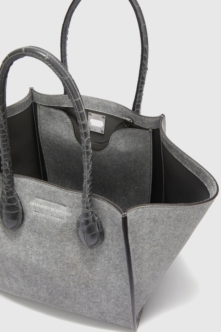 Maggie bag in melange-effect suede and crocodile-embossed leather