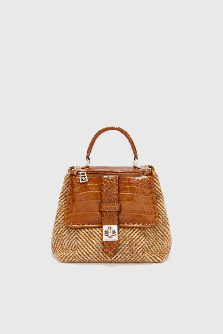 Liza bag in herringbone suede and crocodile-embossed leather