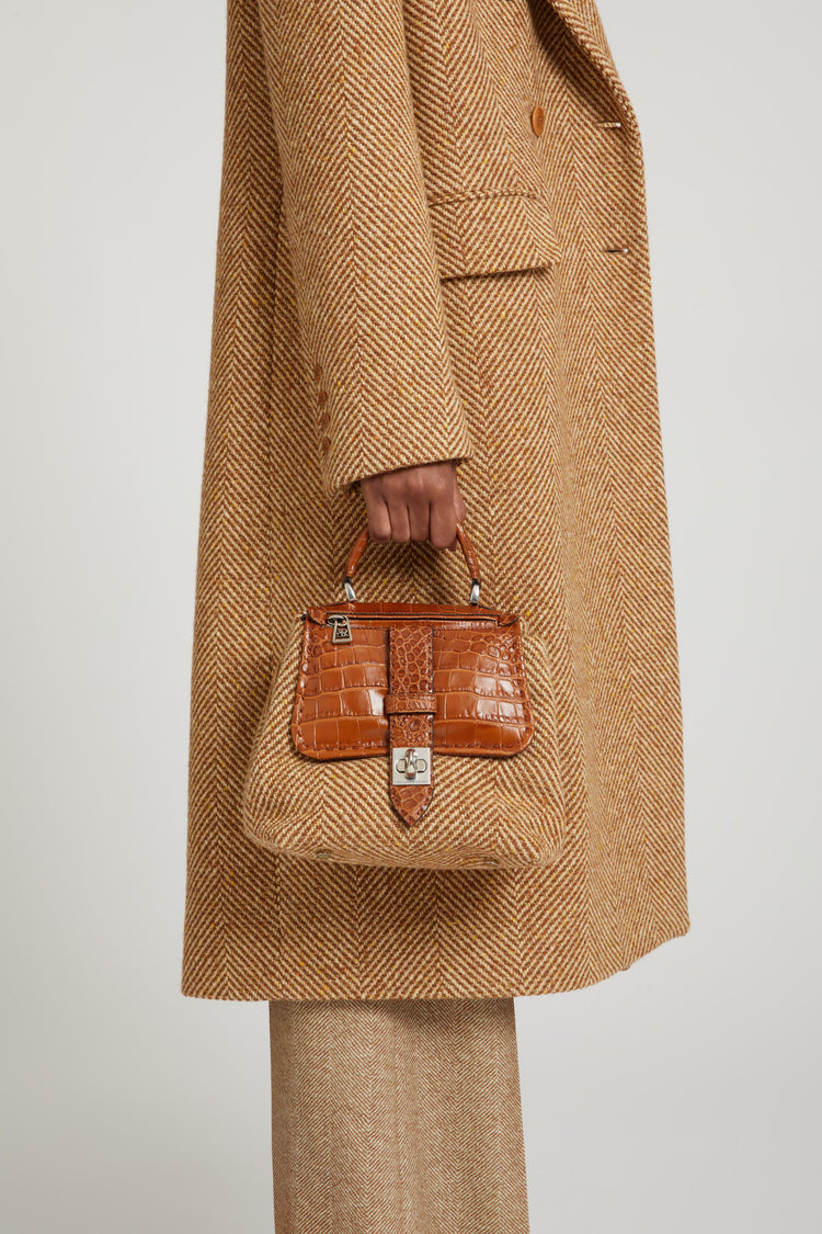 Liza bag in herringbone suede and crocodile-embossed leather