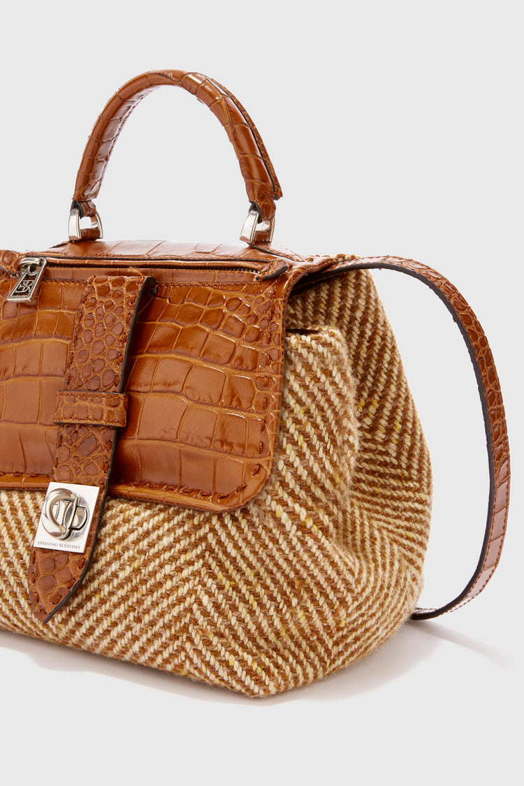Liza bag in herringbone suede and crocodile-embossed leather