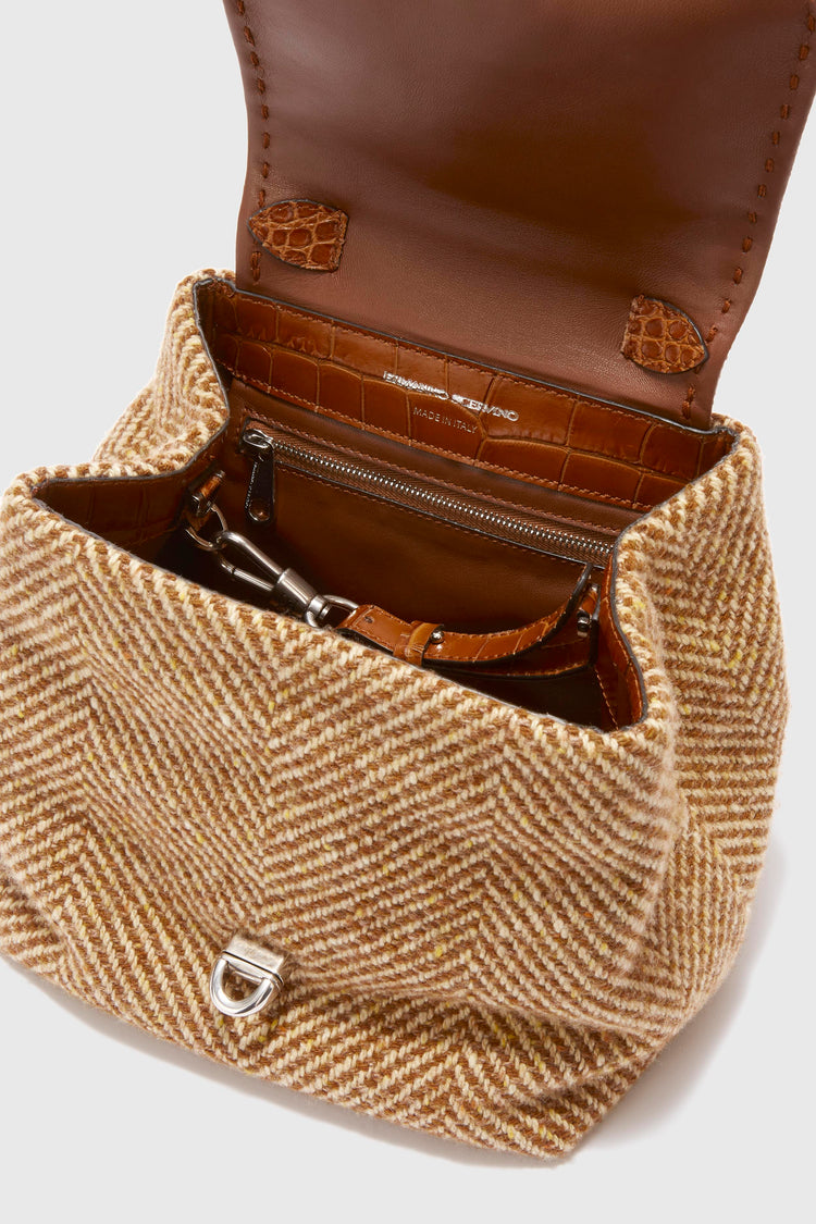 Liza bag in herringbone suede and crocodile-embossed leather