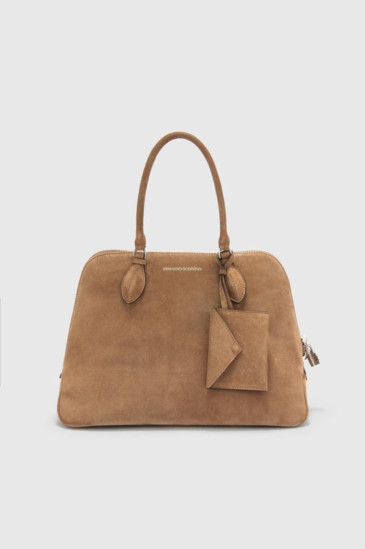 Orsetta large double handle bag in smooth taupe calfskin
