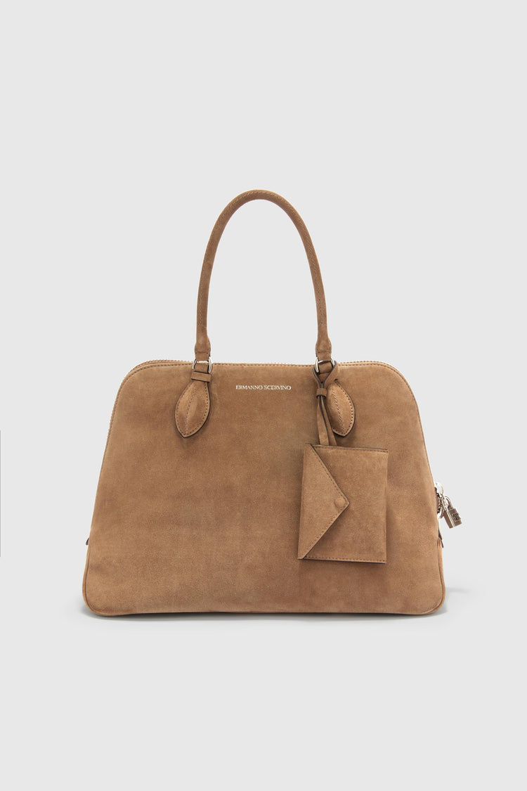 Orsetta large double handle bag in smooth taupe calfskin