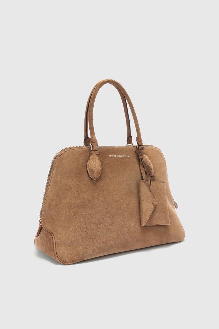 Orsetta large double handle bag in smooth taupe calfskin
