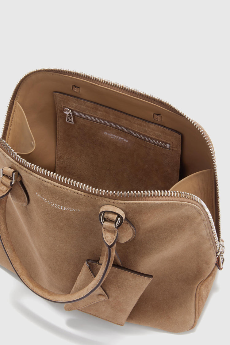 Orsetta large double handle bag in smooth taupe calfskin