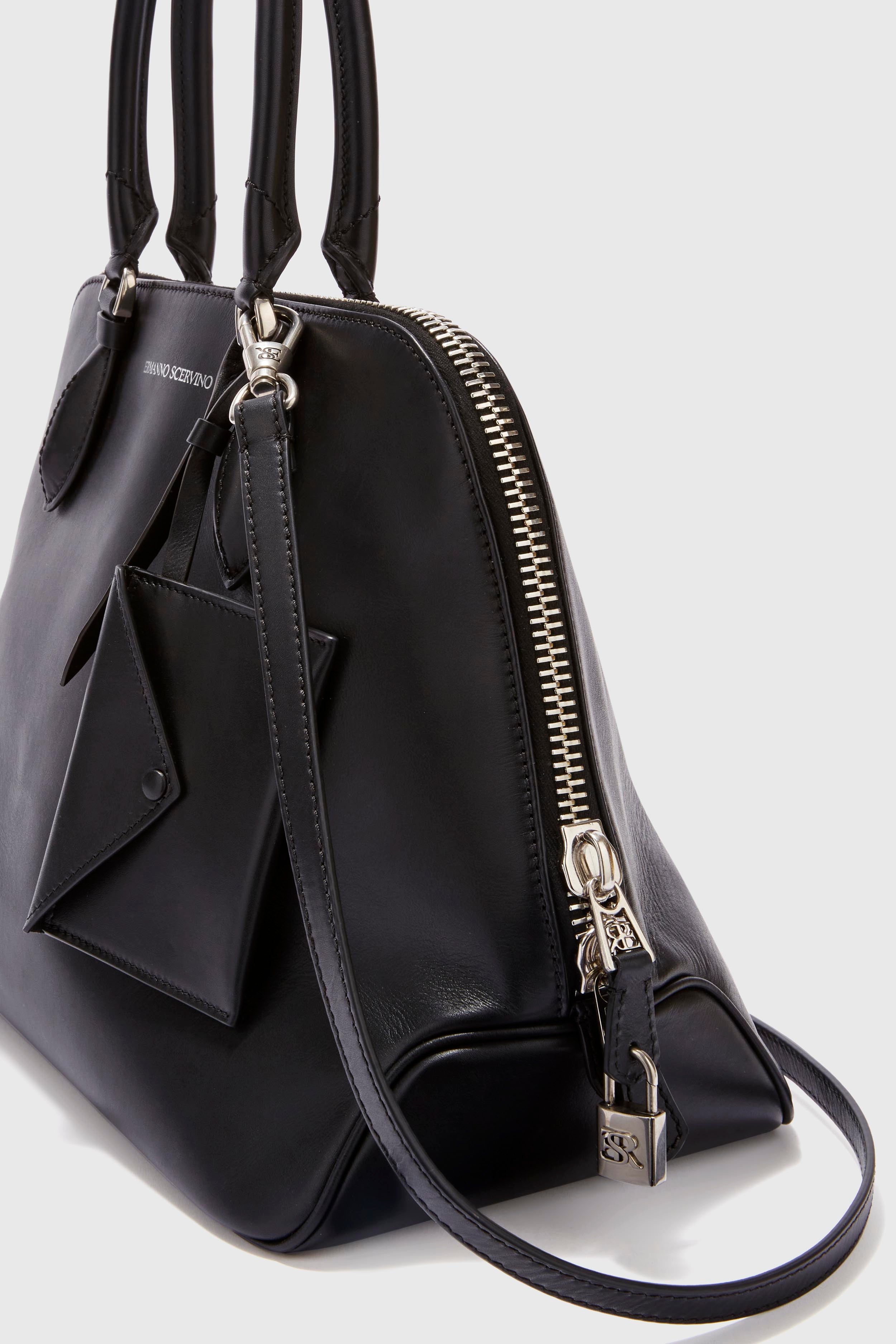 Borsa Orsetta nera large double handle in vitello liscio - Ermanno