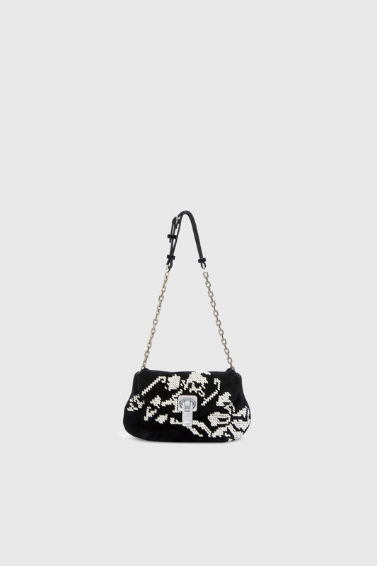 Mini Joy in suede with hand-embroidered leather ribbon