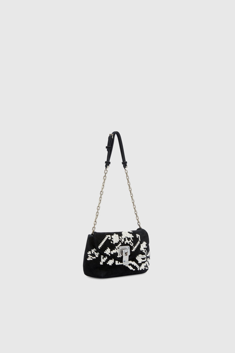 Mini Joy in suede with hand-embroidered leather ribbon