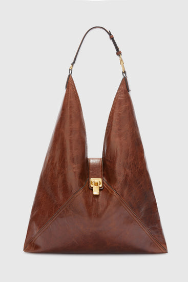 Large vintage-effect vegan leather hobo bag