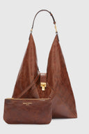 Large vintage-effect vegan leather Clio bag