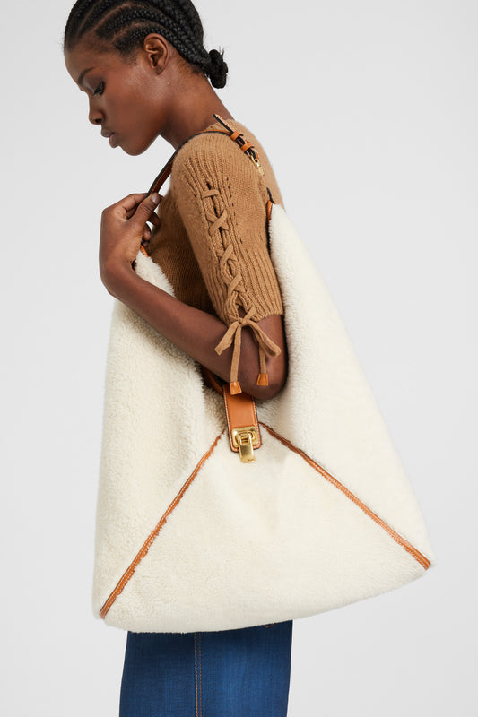 Large hobo bag in shearling