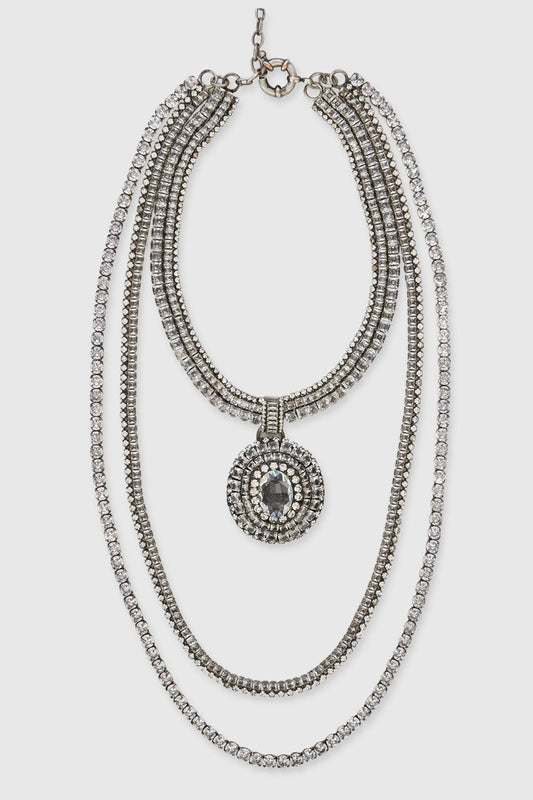 Collana multifilo con cristalli e pietre stalcate
