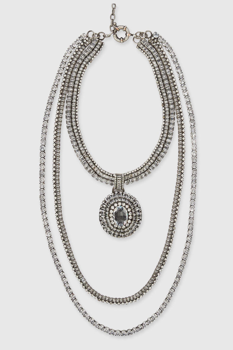 Collana multifilo con cristalli e pietre stalcate