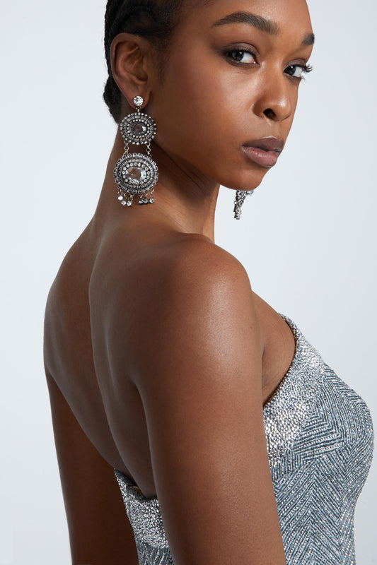 Boucles d'oreilles chandelier avec cristaux ovales