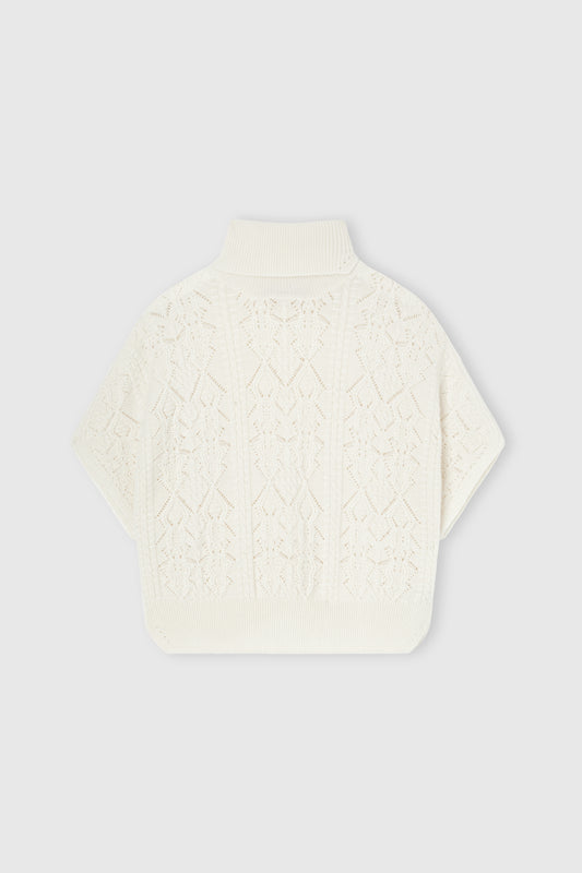 Poncho en laine et cachemire avec tricot ajouré